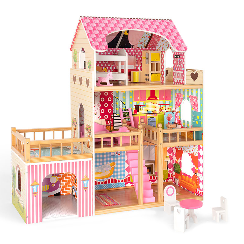 Robotime Wooden Dollhouse With Furniture, Doll House Play Set Gift For